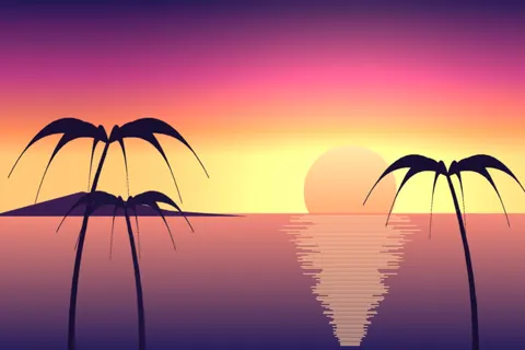 Marbella coastline at sunset with palm trees